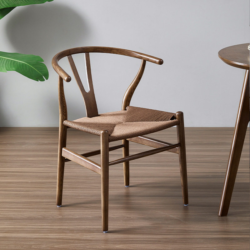 现代休闲餐椅 白蜡木椅简约家用北欧实木靠背椅新中式茶桌椅原木