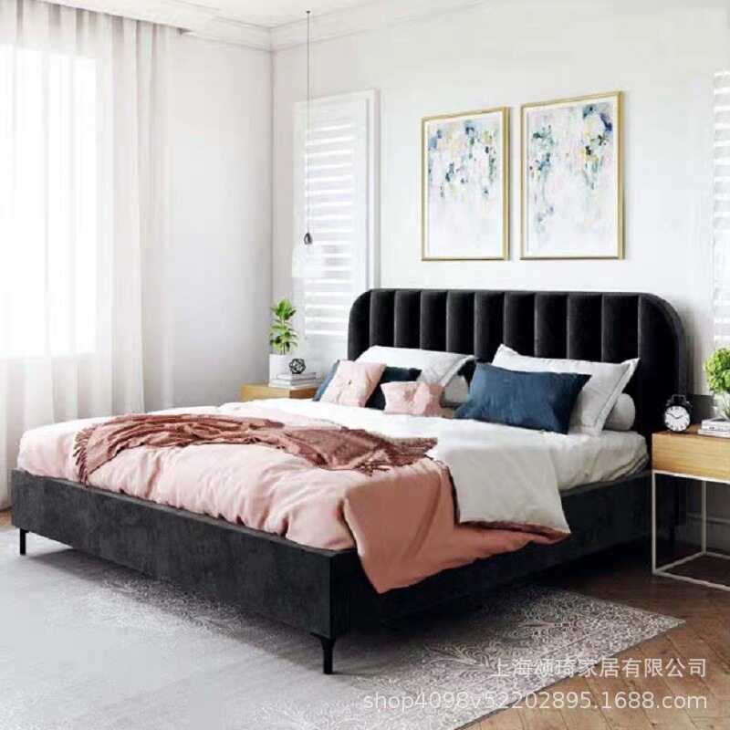 现代简约布艺床网红ins小户型主卧双人床北欧轻奢丝绒软床1.8婚床