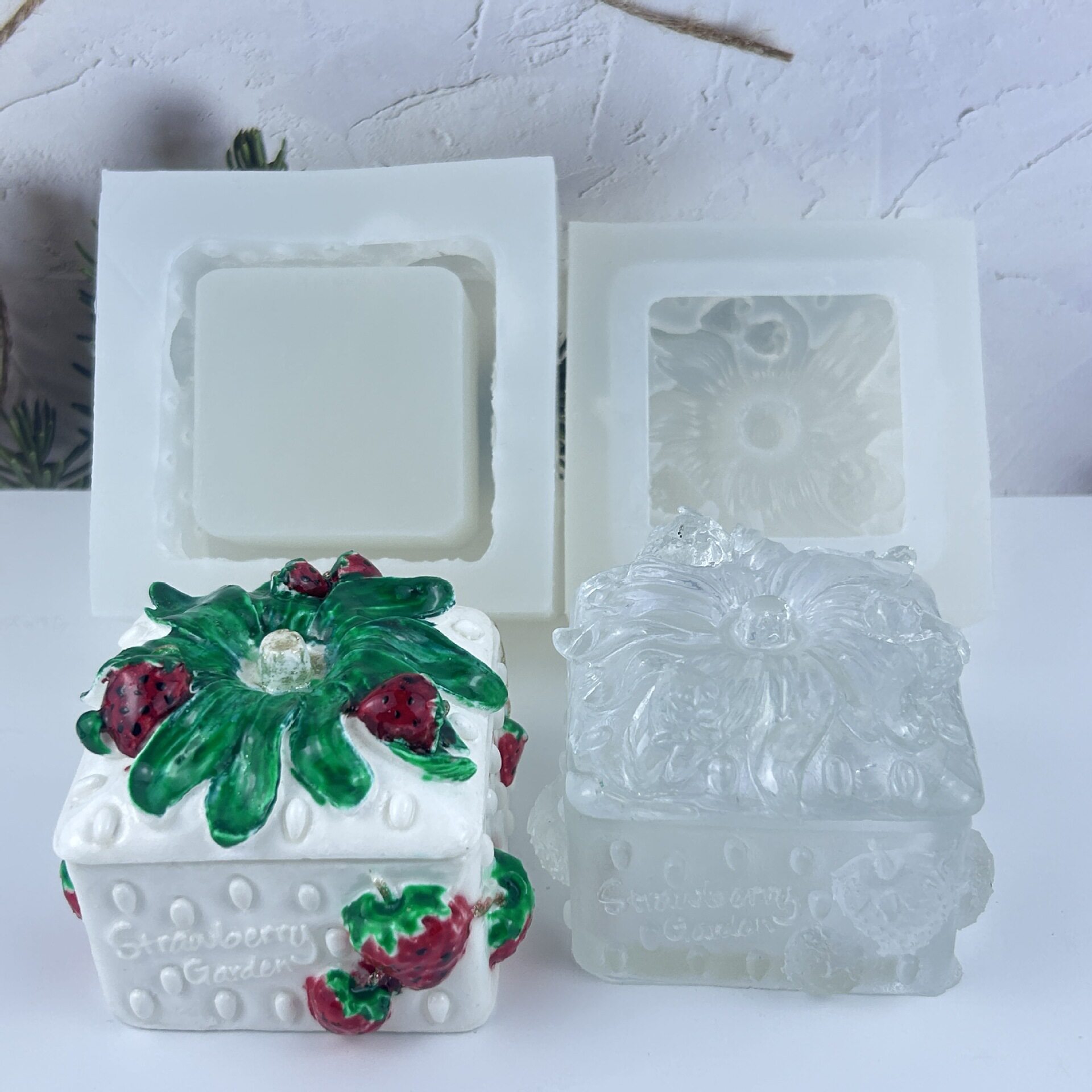 美多多diy滴胶模具磨砂款方形草莓收纳罐/收纳盒硅胶模具摆台饰品