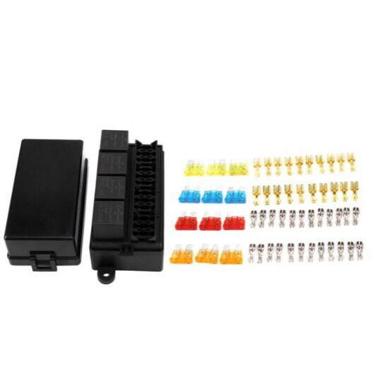 12V/24V汽车拖车和船12路刀片保险丝座盒带铲形端子和80A继电器