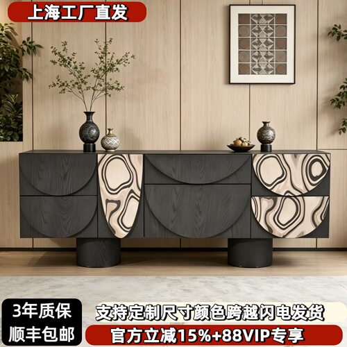 中古风烤漆餐边柜入户玄关柜艺术印花装饰柜卧室收纳储物柜茶边柜