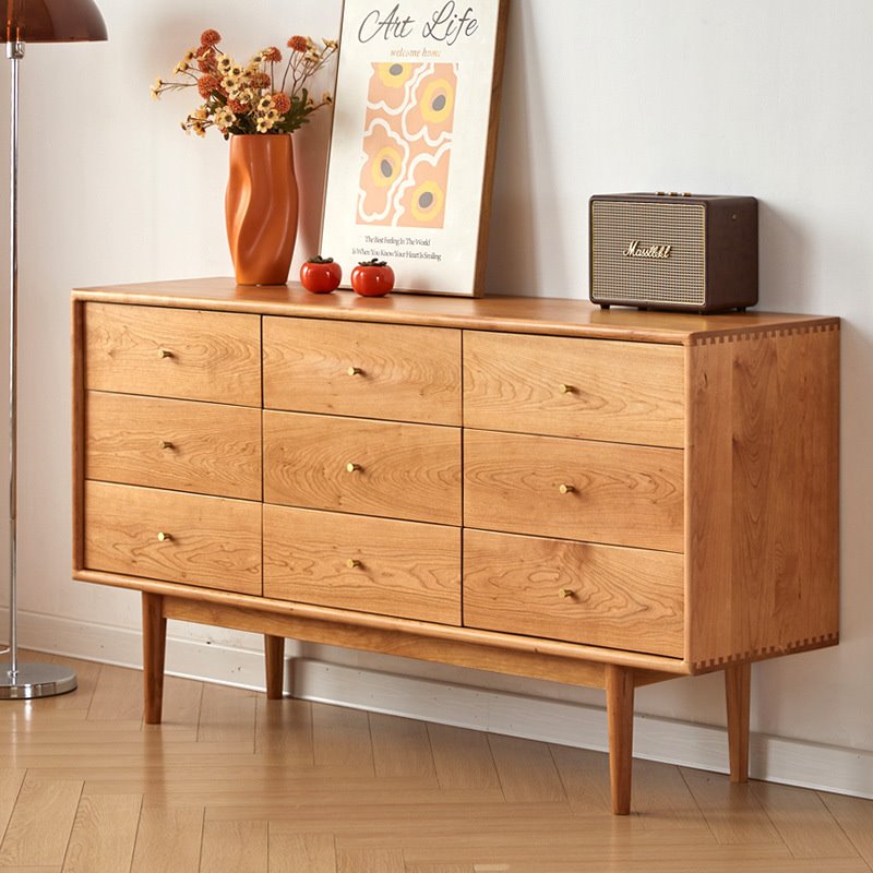 日式樱桃木全实木九斗柜原木风卧室抽屉收纳柜北欧黑胡桃木储物柜