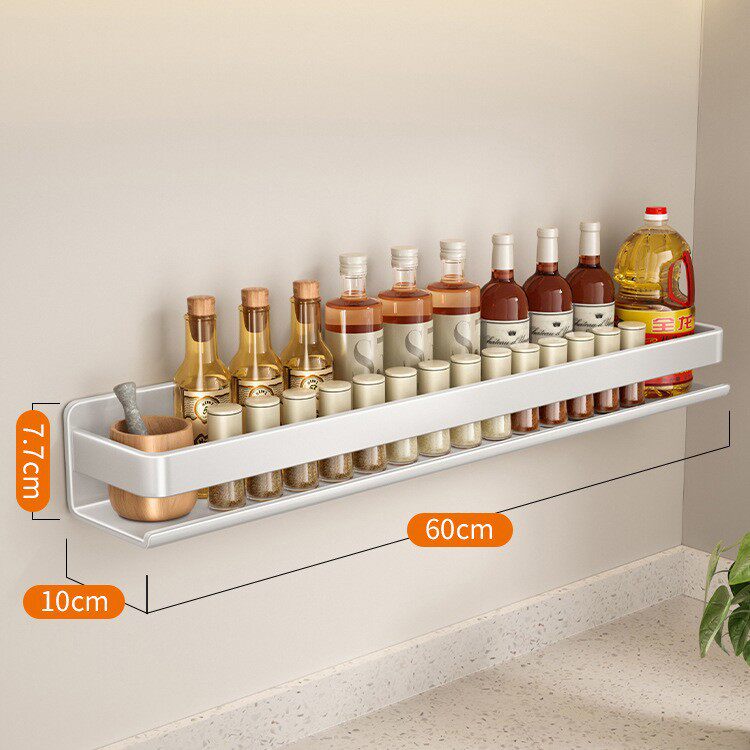 ?置物架白色60cm家用厨房不锈钢调料收纳架墙上多功能壁挂式调料