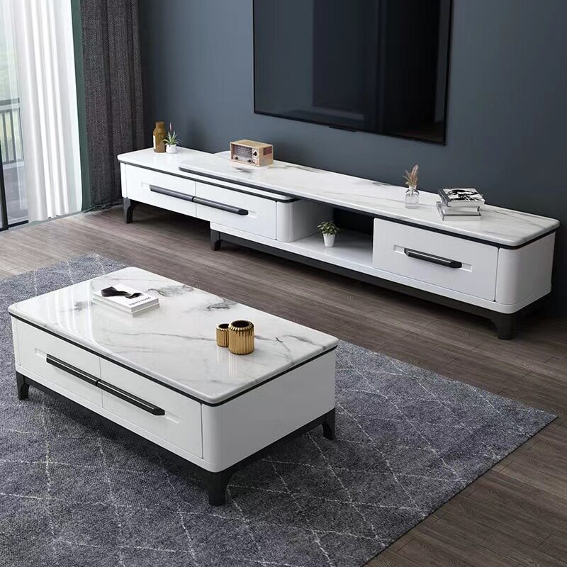 岩板茶几电视柜组合现代简约轻奢小户型客厅电视剧卧室伸缩茶几桌