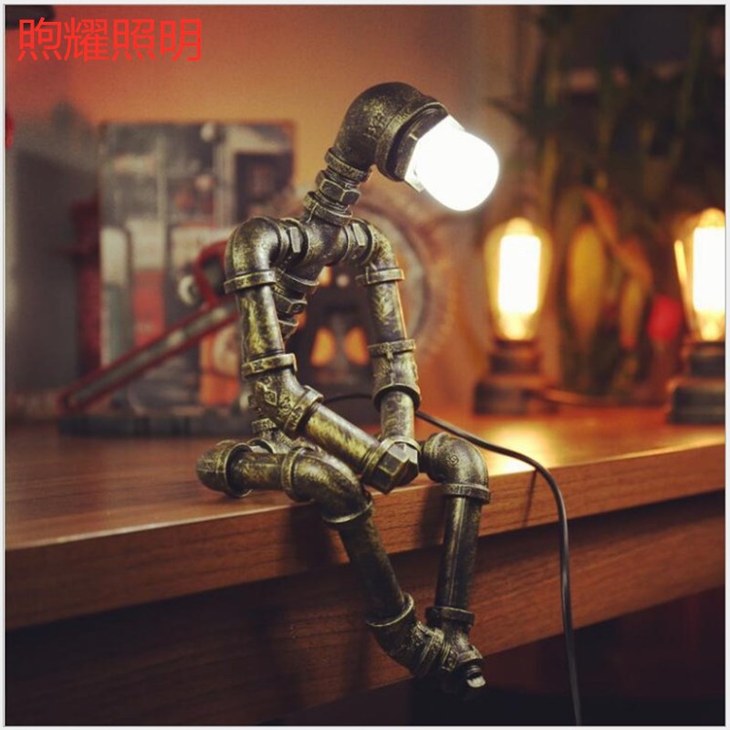 美式复古工业风铁管机器人台灯