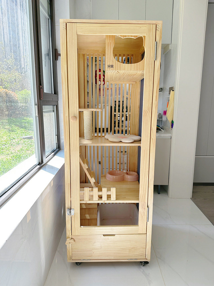 实木猫笼全景猫别墅猫爬架不占地小户型家用猫柜子猫屋一体猫砂盆