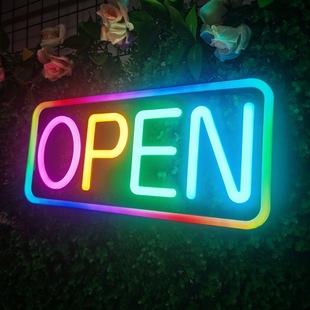 遥控款控制营业灯LED OPEN SIGN 幻彩闪烁超高亮霓虹灯箱广告牌