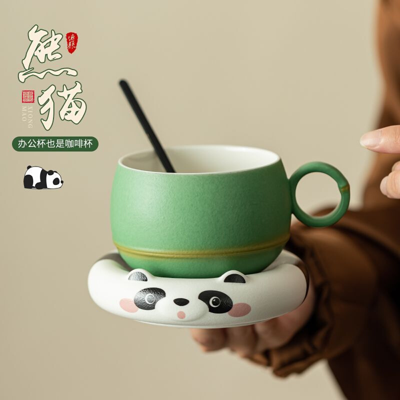 熊猫泡茶杯陶瓷茶水分离杯家用马克杯创意可爱咖啡杯个人专用水杯