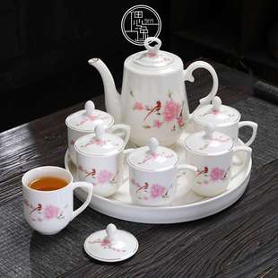 家用冷凉水茶壶带盖茶把杯陶瓷托盘 复古大容量防烫耐高温茶具套装
