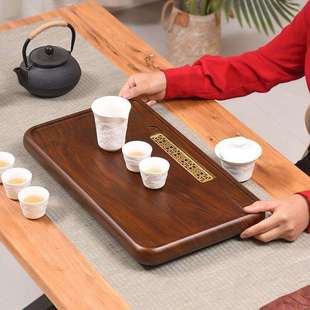 实木茶盘新款 简约小干泡茶台 高端整块原木家用排水式 办公室电木款