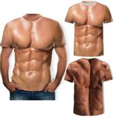 假胸衫 腹肌衣八块创意搞笑猛男肉奇葩衣服短袖 t恤3D立体图案个性