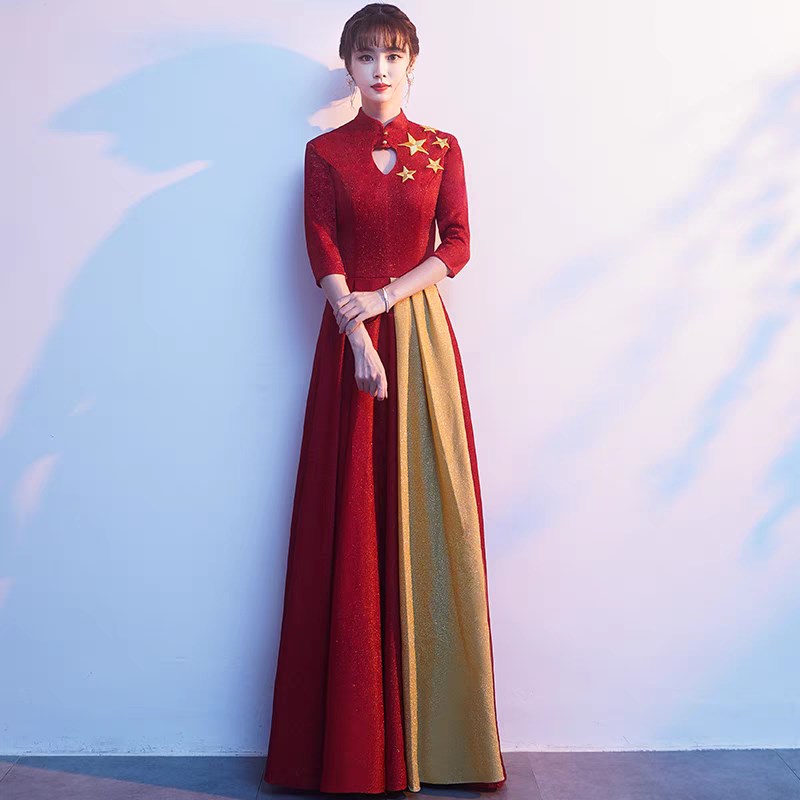 速发新款朗合合演出服长裙中老年唱唱团红歌大诵服装主持指挥晚礼图片