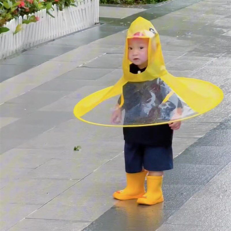 速发斗碟雨衣儿童飞篷式雨伞帽生鞋套装雨披连体学雨童伞