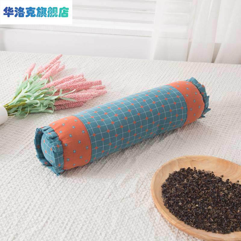 现货速发全棉新品双层纱圆柱型枕牵引护颈枕头枕套荞麦壳决明子枕