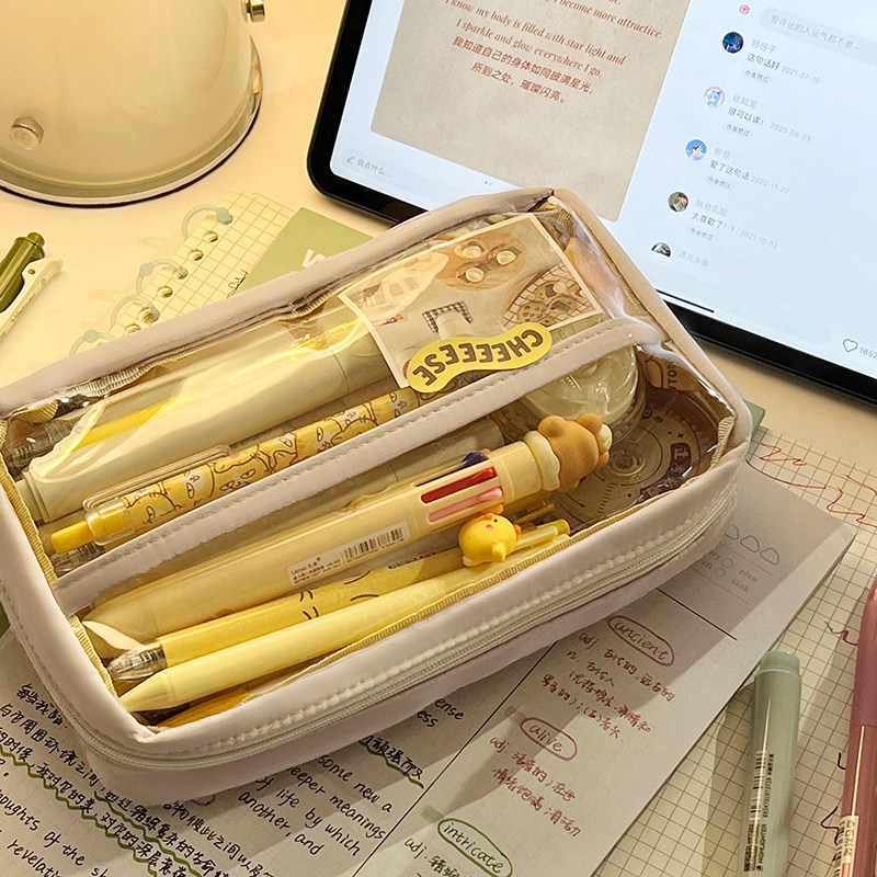速发值年二班透明大容量笔袋学生用孩男高颜三文具铅笔盒