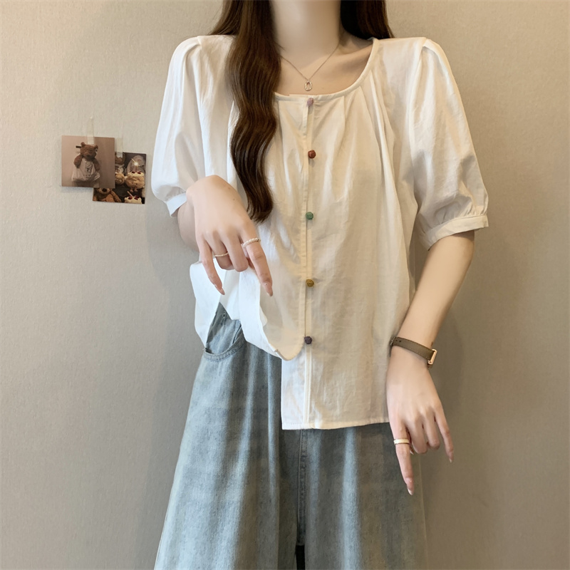 速发大码装夏色法式设计感白季遮子肚高端棉麻亚麻上衣