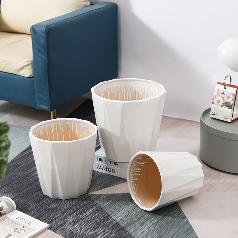 速发花盆家用陶瓷菱形白色大号客厅种花植发财树幸福树金绿树钱盆