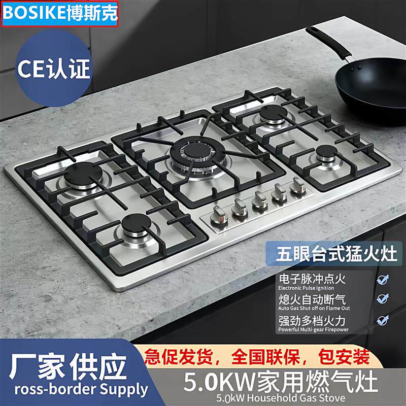 现货五眼灶多头炉燃气灶不锈钢面L热电偶熄火保护台嵌两用