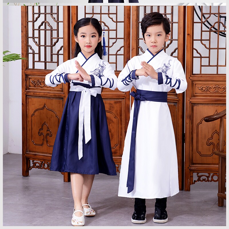 现货速发幼儿书童古装汉服男童小孩古代衣服春冬古筝演奏表演出服
