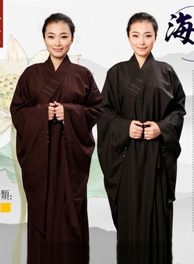 速发包咖海青居士服男款麻纱邮啡色黑色服修服僧禅僧衣海清