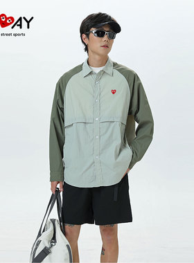 PLAY HEITY 官方防晒衣夏季美式拼色宽松男女款凉感透气衬衣外套