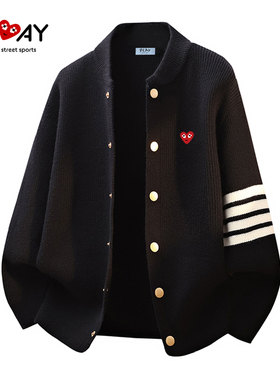 PLAY HEITY 官方针织开衫秋冬季男女款条纹毛衣圆领慵懒休闲外套