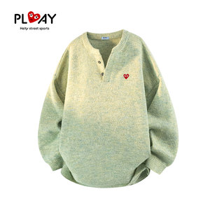 男女情侣款 PLAY 秋冬季 官方针织衫 宽松慵懒风纽扣领毛线衣 HEITY