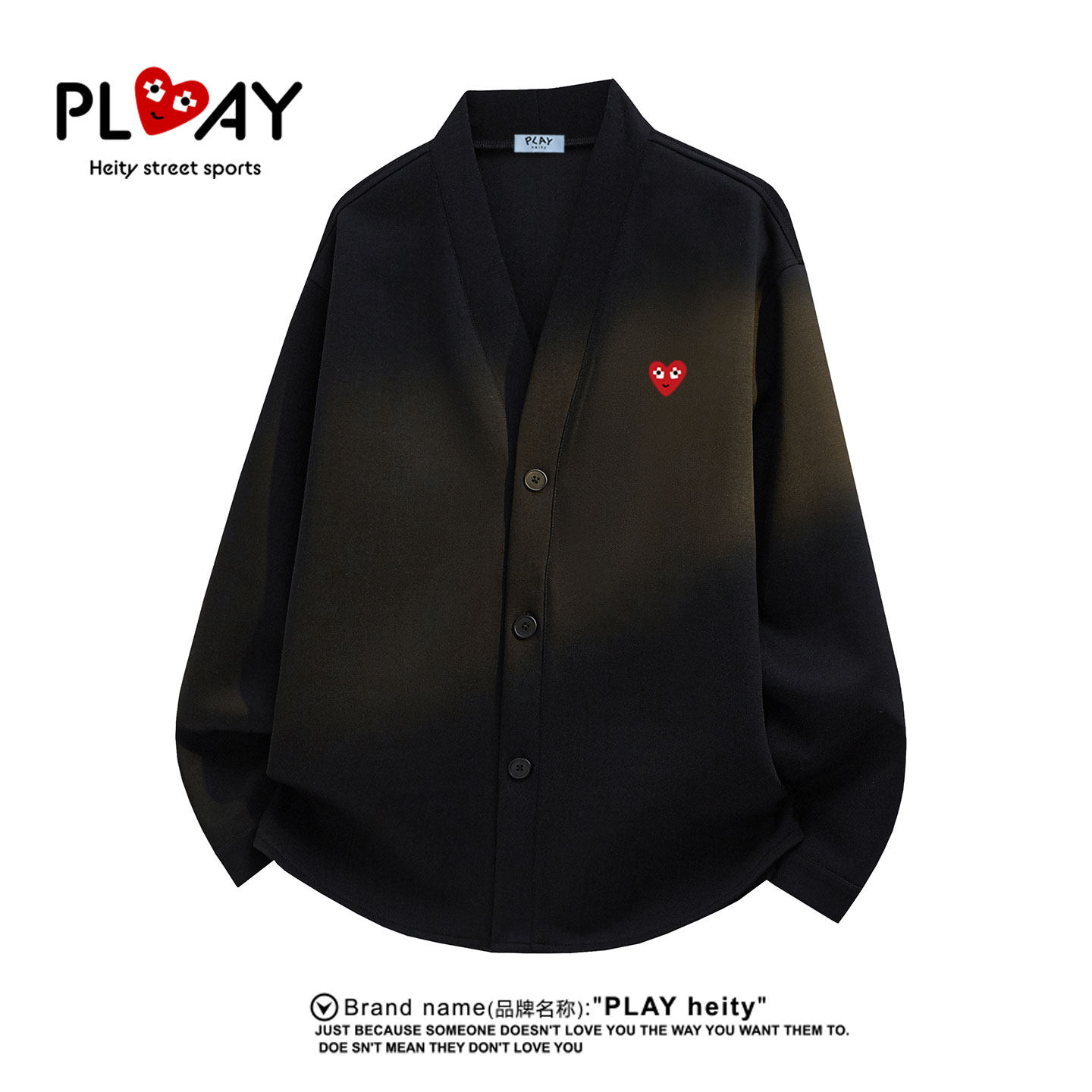 PLAY HEITY 官方春季新款港式复古风宽松男女休闲百搭V领开衫卫衣