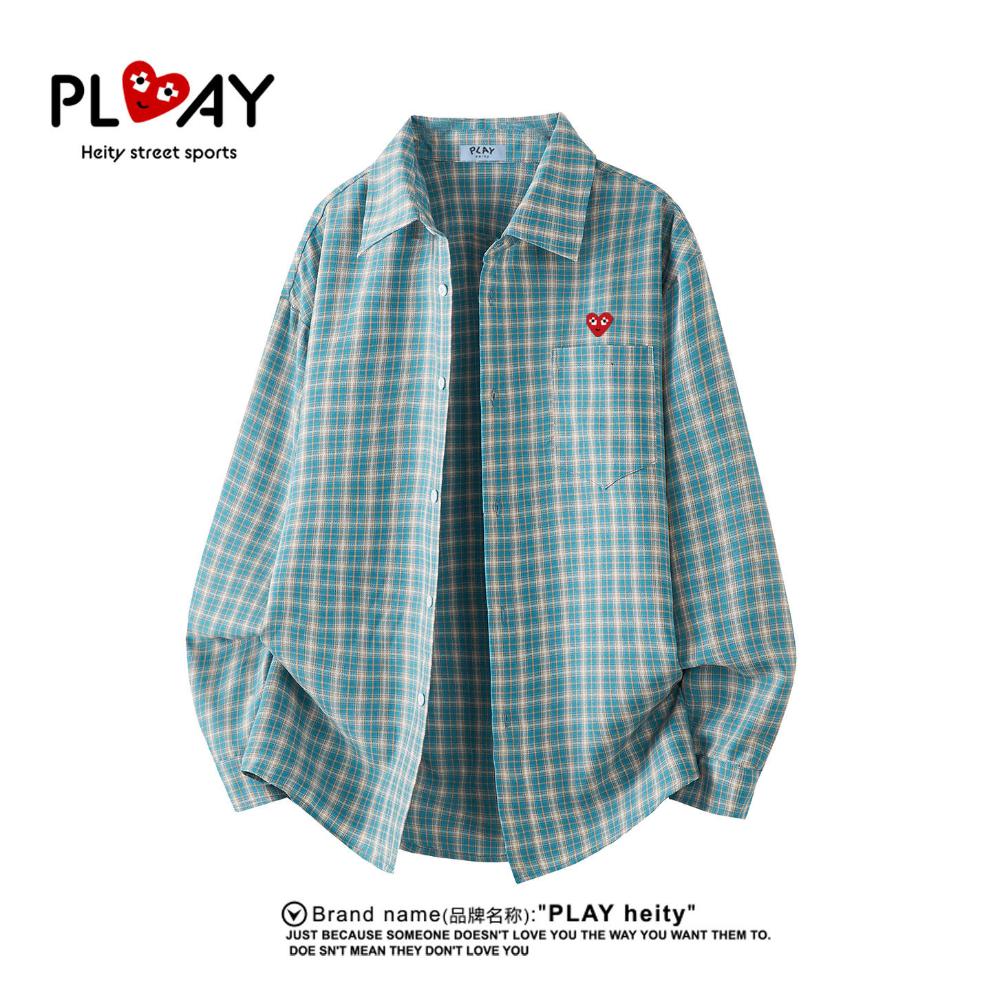 PLAY HEITY 官方美式格子撞色长袖衬衫男女宽松百搭翻领休闲外套