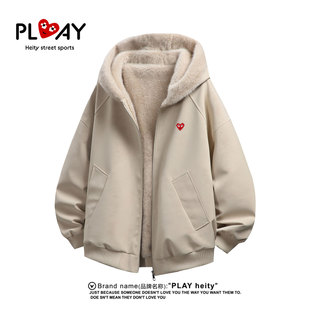 情侣款 PLAY 雾面PU皮座山雕棉服冬季 官方美式 加厚连帽外套 HEITY