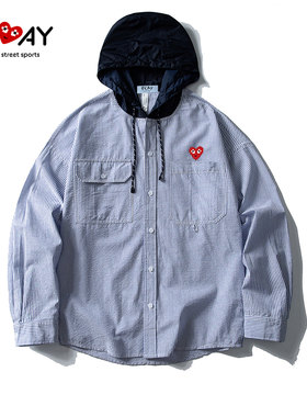 PLAY HEITY 官方衬衫秋季新款高街潮牌条纹男女美式百搭连帽外套