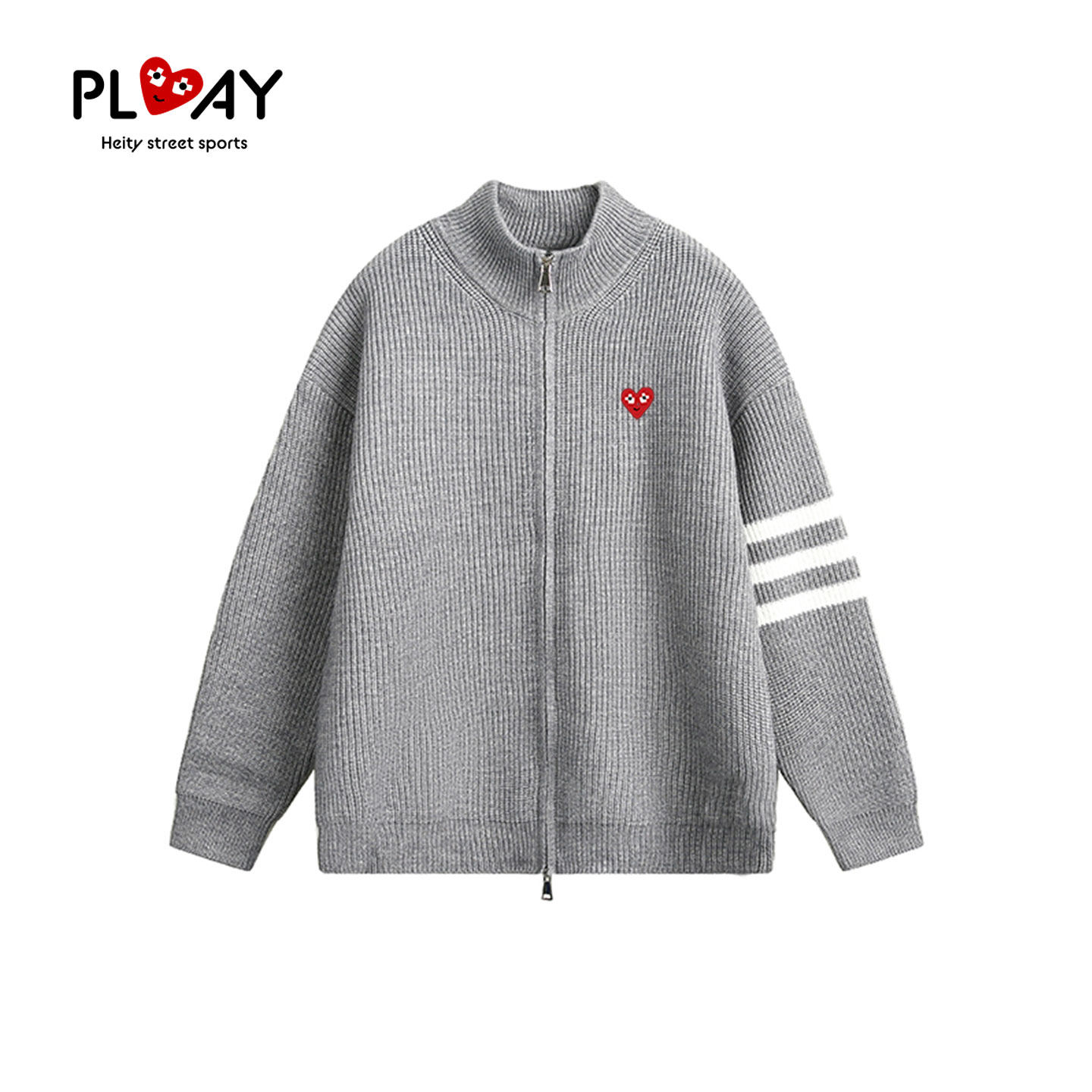 PLAY HEITY 官方针织开衫秋季新款潮牌黑色条纹男女宽松休闲上衣