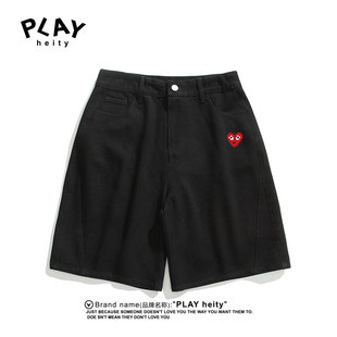 HEITY 潮流百搭男女休闲水洗拼接牛仔裤 官方短裤 新款 子 夏季 PLAY