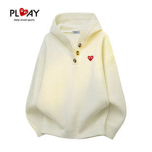 秋冬季 官方针织衫 简约套头纽扣戴帽男女纯色休闲上衣 HEITY PLAY