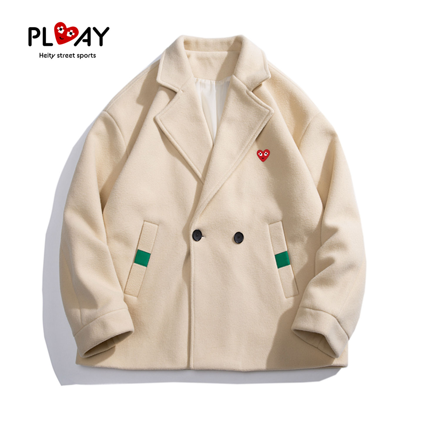 PLAYHEITY冬季男女宽松毛呢大衣