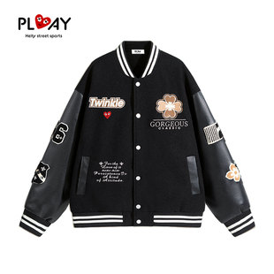 男女爱心刺绣拼接字母四叶草潮流外套 官方夹克秋冬季 PLAY HEITY