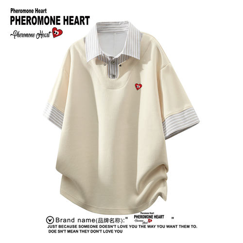 PLAYHEITY男女条纹假两件T恤