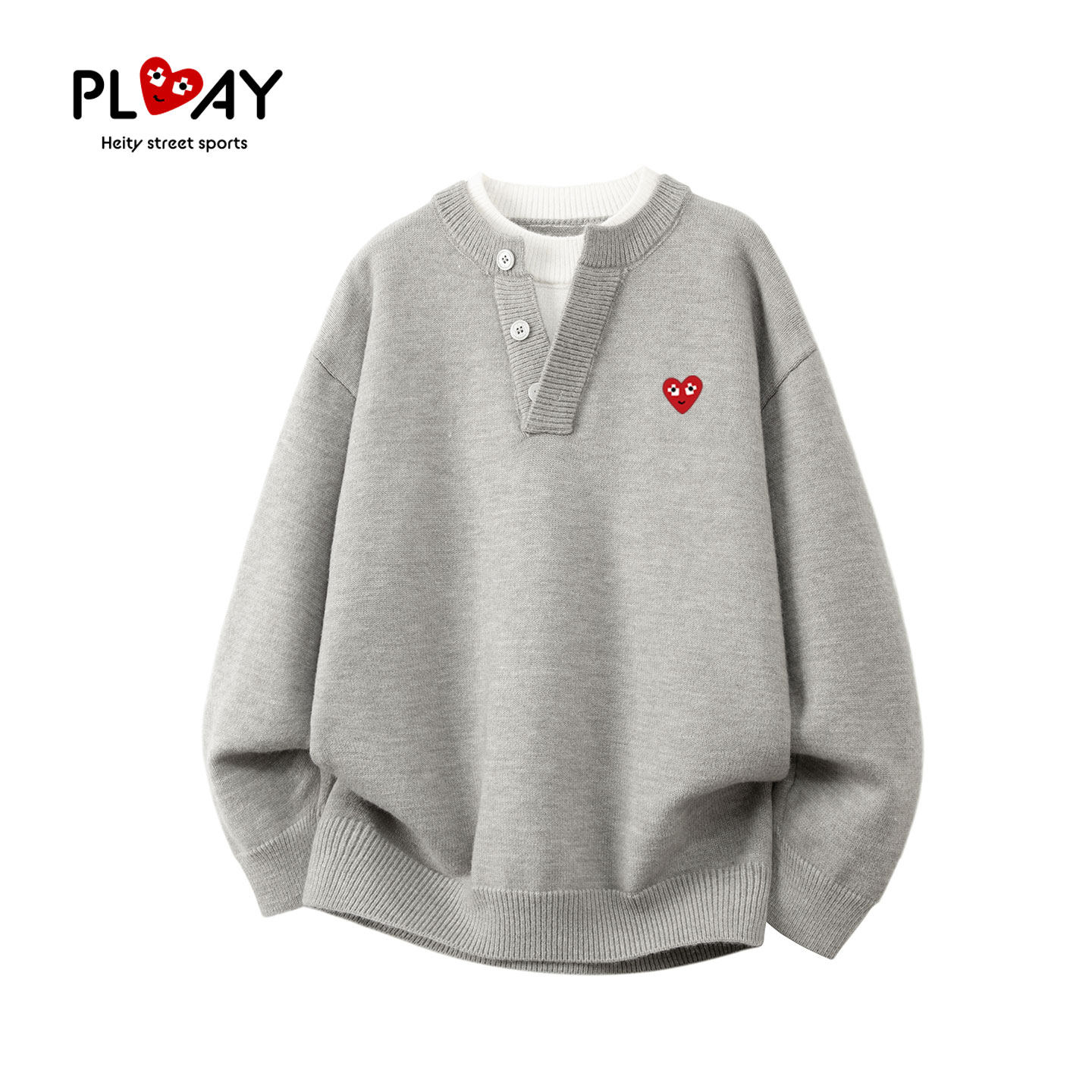 PLAY HEITY 官方针织衫秋冬新款假两件华夫格男女亨利领百搭毛衣