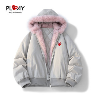 新款 PLAY 秋冬季 官方棉衣男女款 宽松连帽加绒休闲百搭外套 HEITY