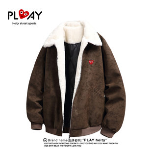 PLAY 美拉德巴恩风羊羔绒屋面PU皮加绒保暖男女棉衣 HEITY官方冬季