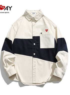 PLAY HEITY 官方衬衫秋季新款潮牌撞色拼接男女休闲宽松百搭外套