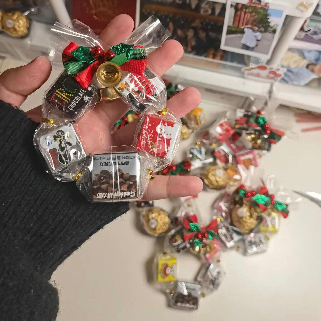 圣诞巧克力花环DIY玻璃纸材料包