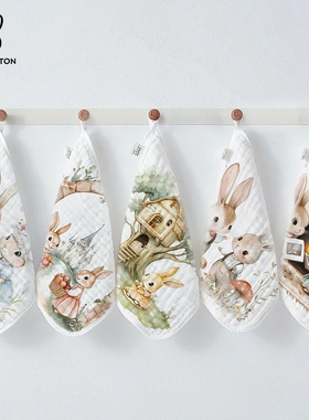 MonBouton婴儿口水巾新生儿纯棉小方巾宝宝洗脸巾纱布洗澡毛巾