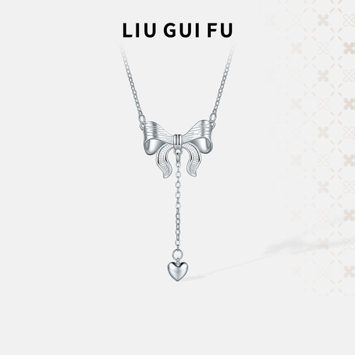六桂福珠宝S925银铃兰蝴蝶结项链