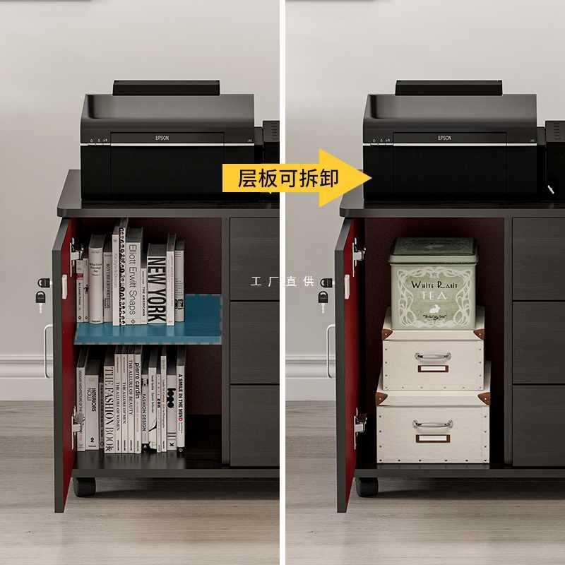 ft木质办公文件柜子带锁抽屉资料柜移动落地矮柜活动柜储物柜桌边