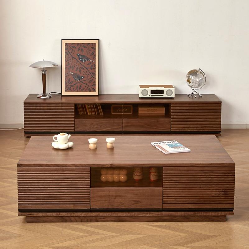 北美黑胡桃木实木茶几现代简约樱桃木原木客厅多动能储物收纳茶几