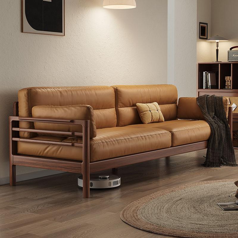 现代简约实木沙发新中式客厅黑胡桃木直排冬夏两用布艺沙发组合