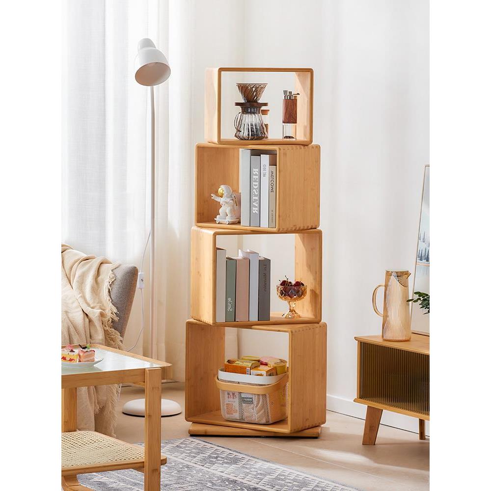 旋转书架置物架落地客厅书桌收纳展示架家用儿童书柜现代简约格架