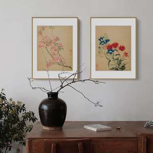 馭花卉冊裝 飾畫客餐廳書房掛畫 馬元 山茶花菊花民宿壁畫新中式