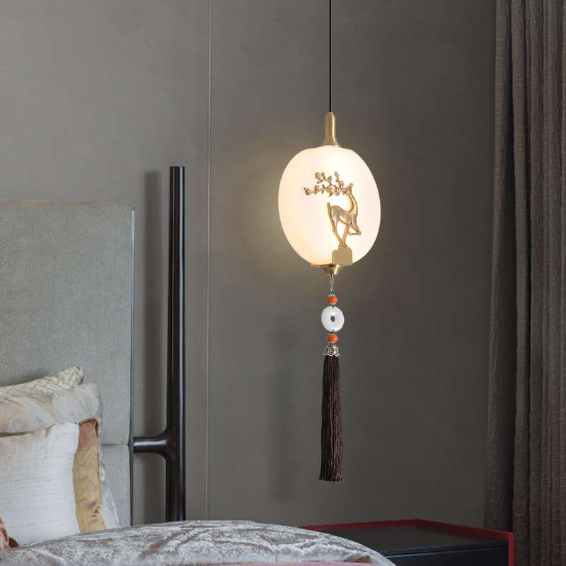 【梅花鹿】卧室灯床头吊灯新款全铜玄关走廊过道艺术新中式小吊灯